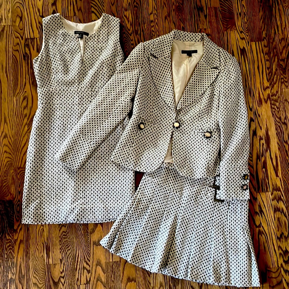 Elegant Black and White Polka Dot Dress and Blazer Set